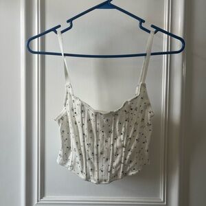 PacSun White w blue flowers Bustier Cropped Corset